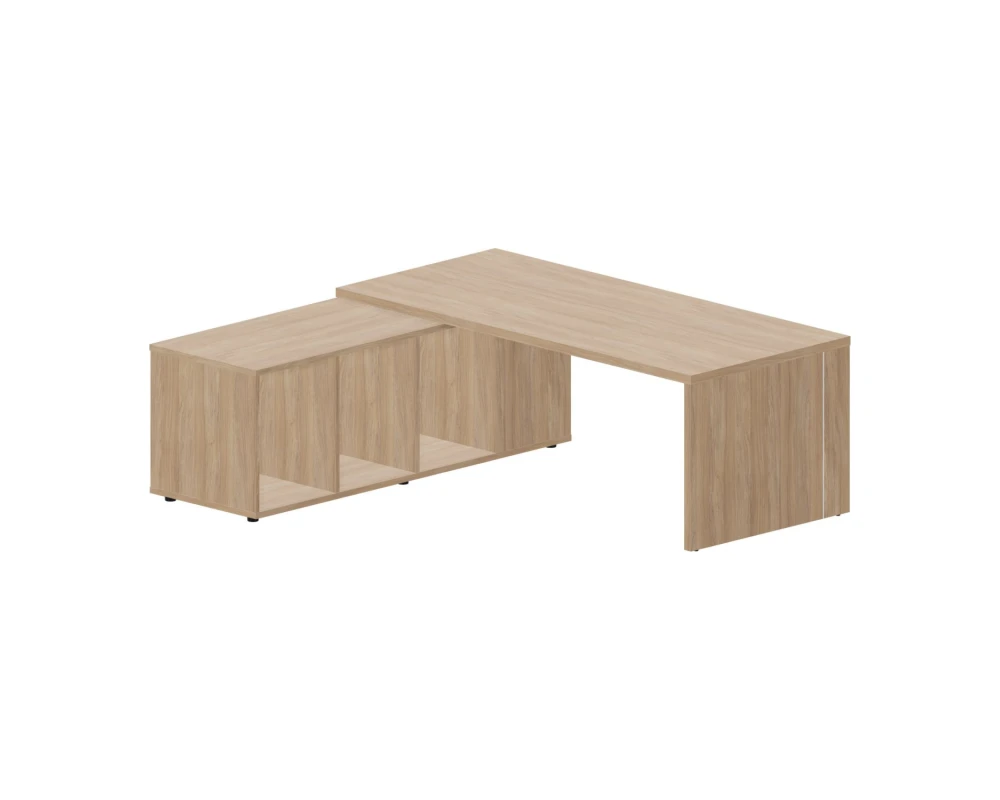 Стол письменный на опорной сервисной тумбе (левый) 200х180х73,5 Норман / Norman Светлый дуб