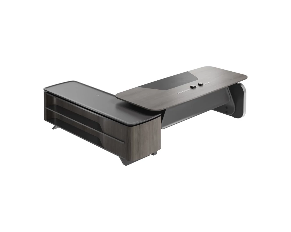 Стол руководителя на опорной сервисной тумбе - правый 2480x2240x750-1150 Atlas (Sun)